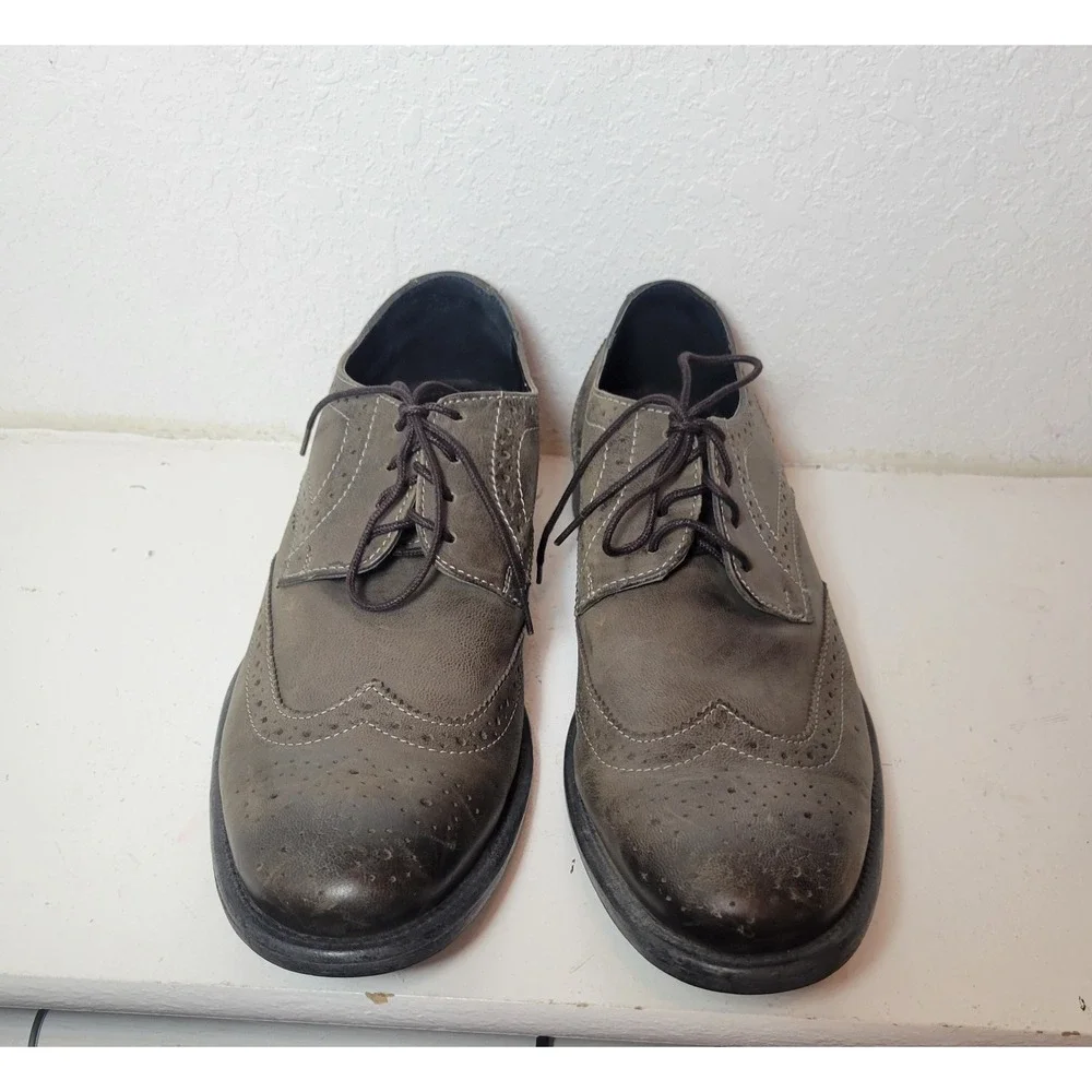 Men's Dark Olive Hush Puppies Leather Size 10 Oxford Style Shoes Business - Read